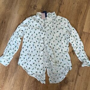 Per Se White Shirt with Green Cactus Print